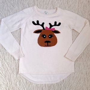Reindeer with a Pink Bow Cream Christmas Sweater•Size 6